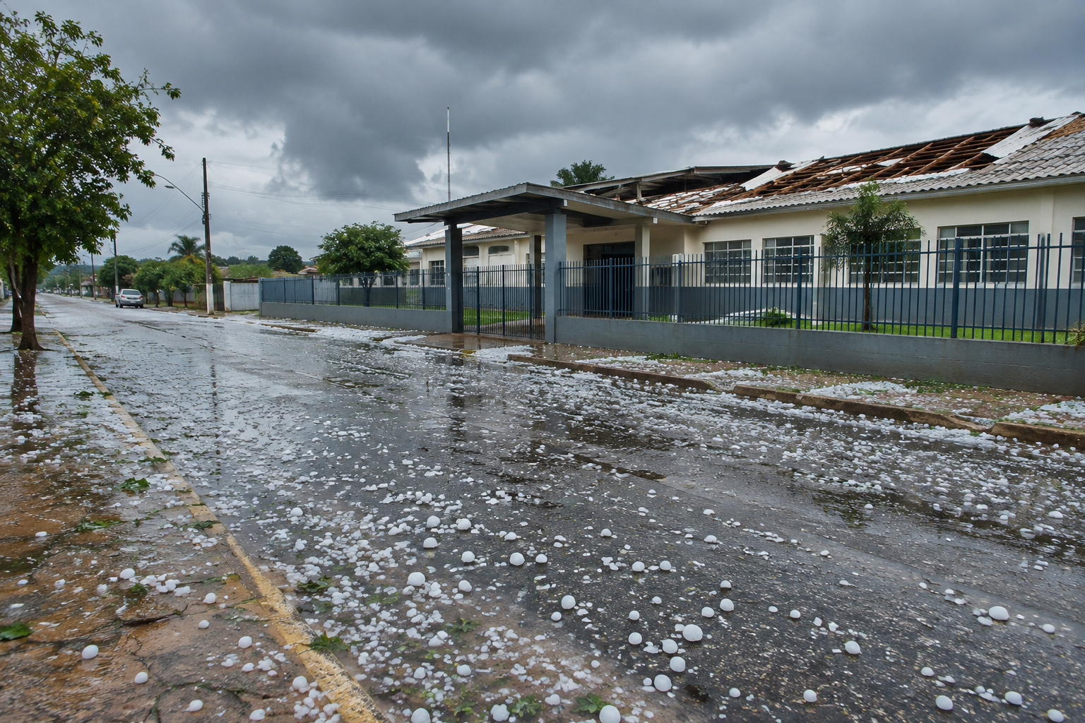 Granizo e ventania danificam escola e suspendem aulas em Wanderlândia