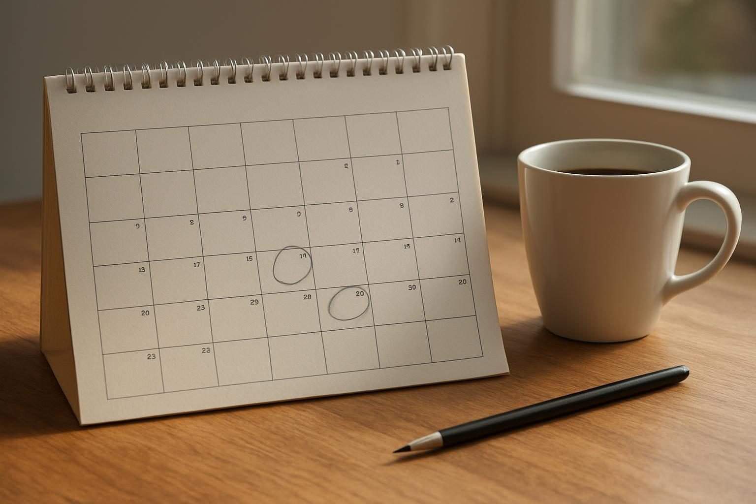 Calendário de papel com dias marcados a lápis para planejar o período de férias