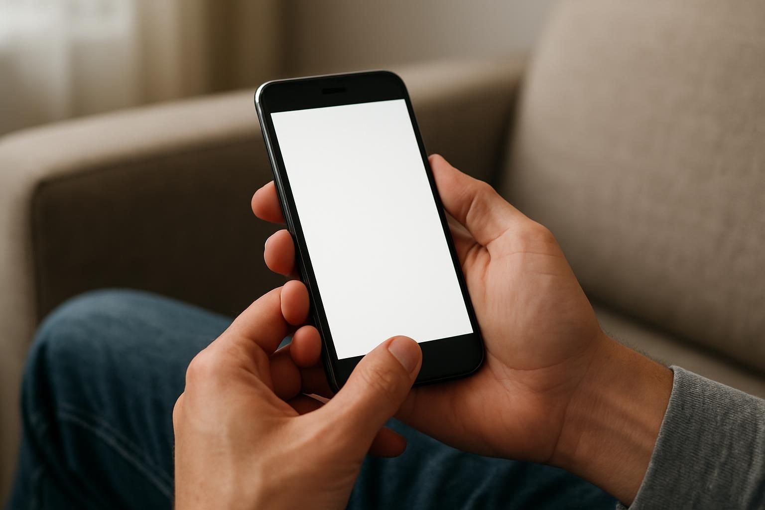 Mãos usando o celular para acessar o aplicativo de benefícios trabalhistas