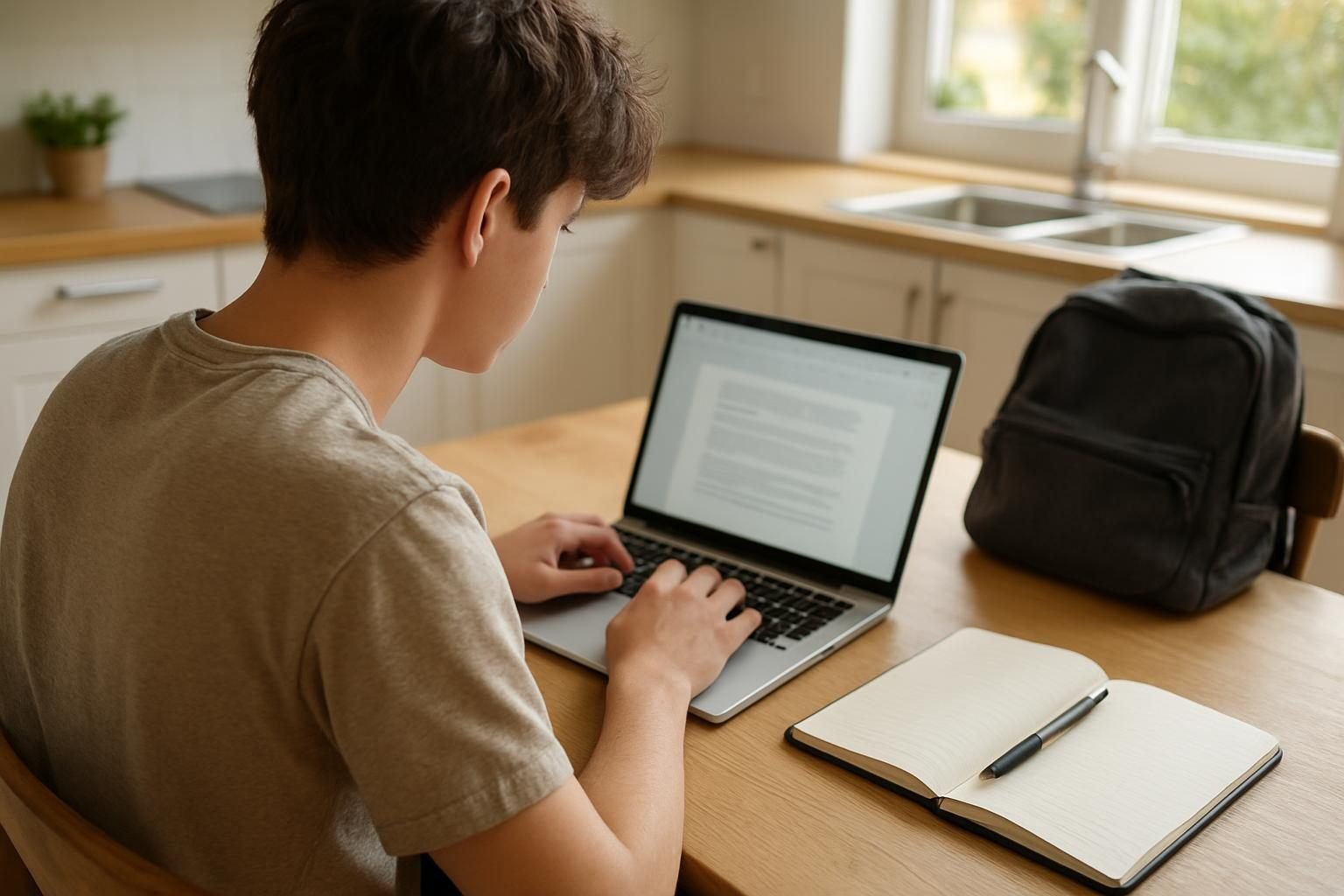 Jovem digitando o currículo no notebook em casa