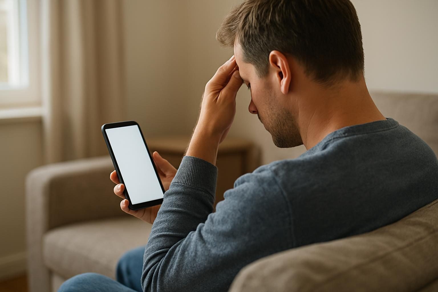 Pessoa analisando mensagens no celular com cautela para evitar golpes do FGTS
