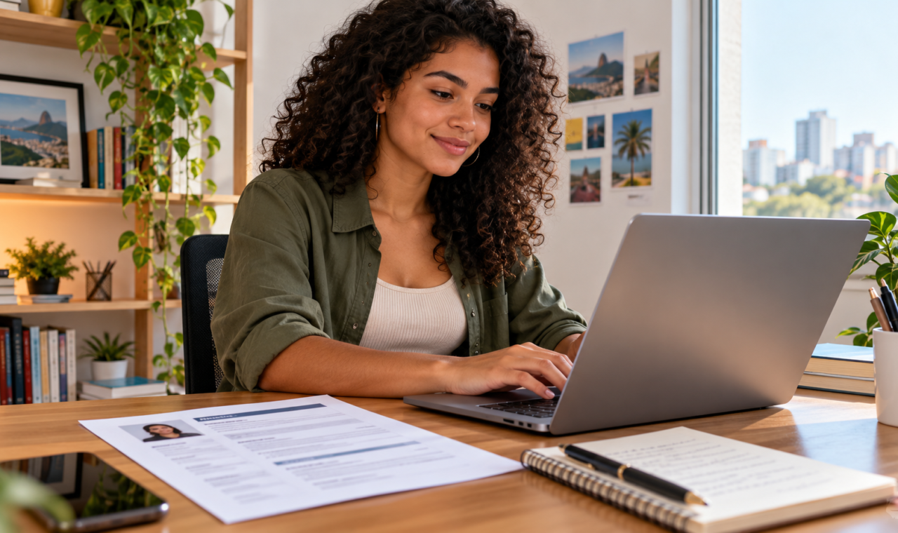 Jovem preparando currículo para buscar o primeiro emprego
