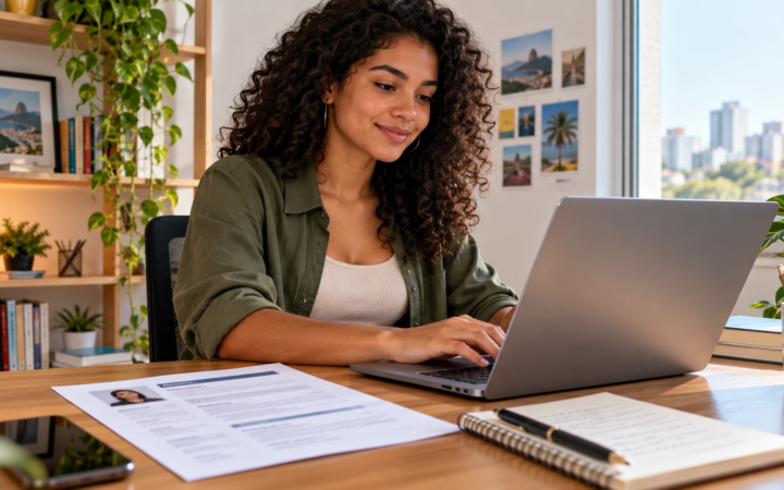 Jovem preparando currículo para buscar o primeiro emprego