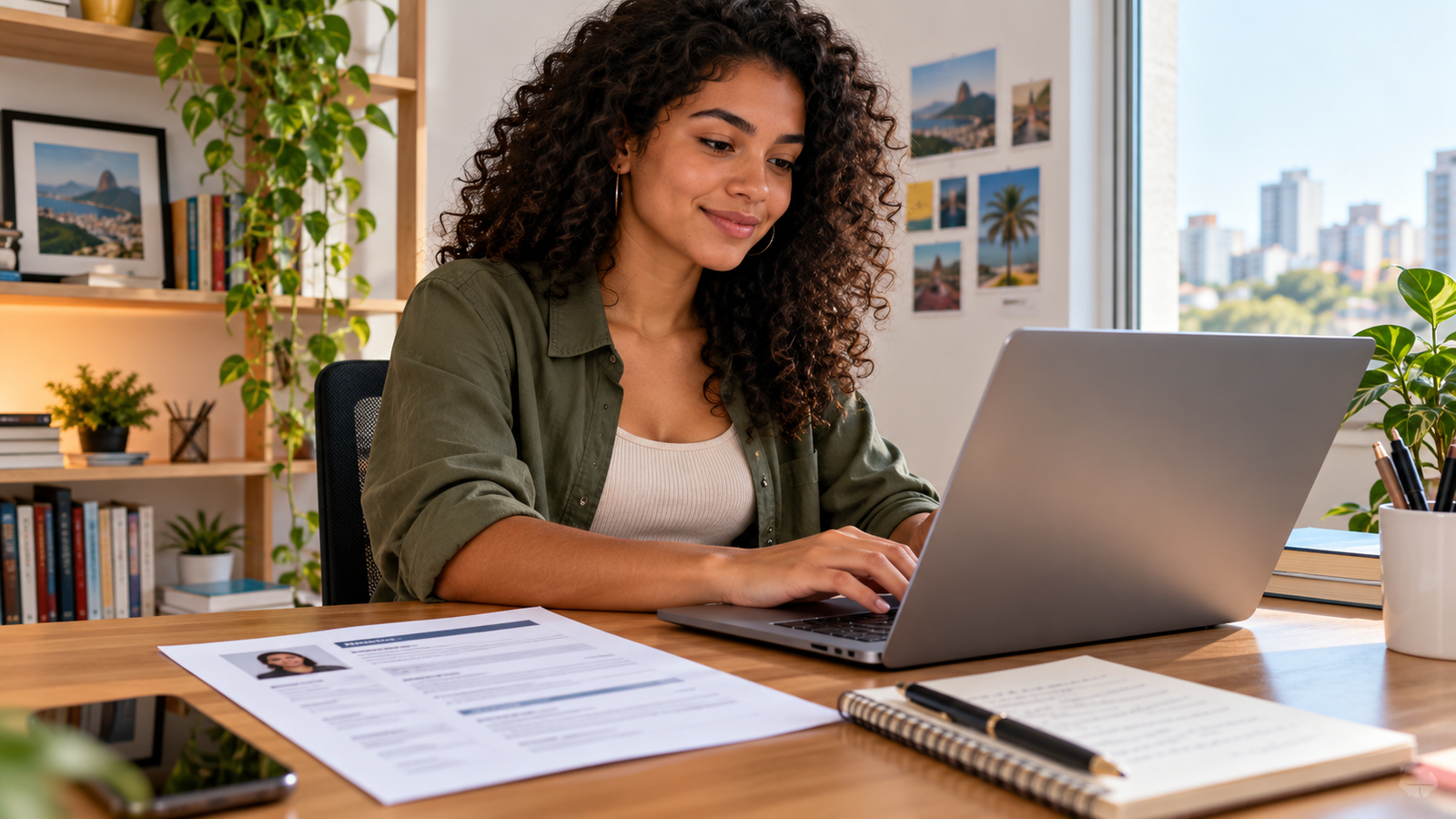 Jovem preparando currículo para buscar o primeiro emprego