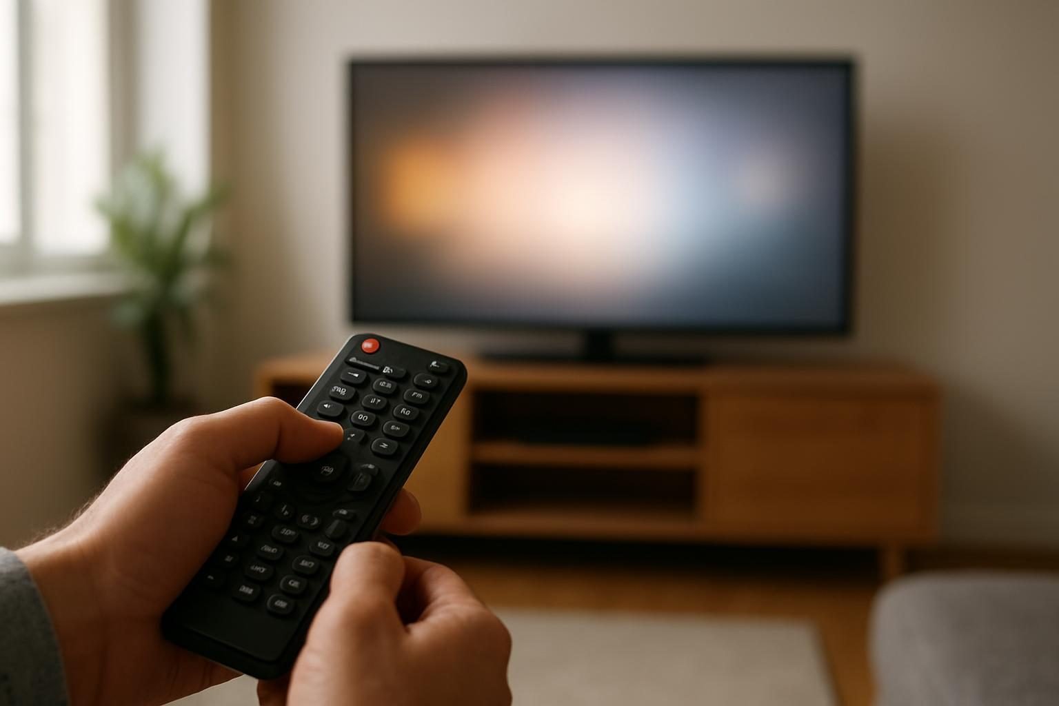 Pessoa segurando controle remoto para escolher uma série no streaming
