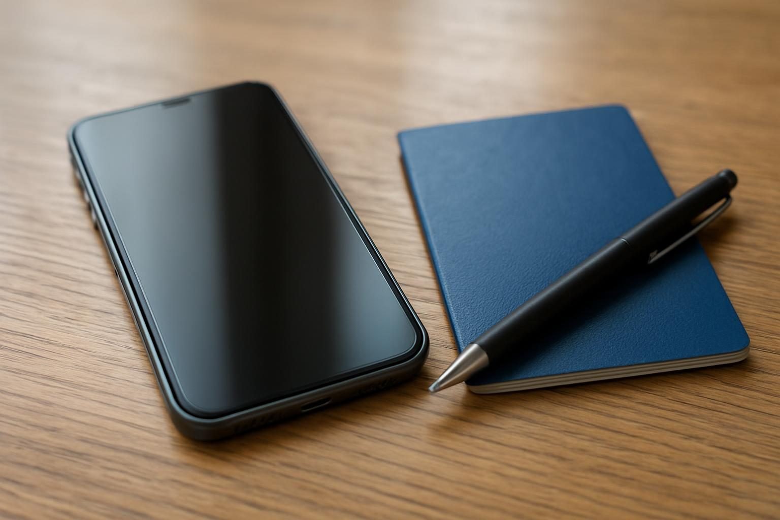 Celular sobre a mesa ao lado de uma carteira de trabalho