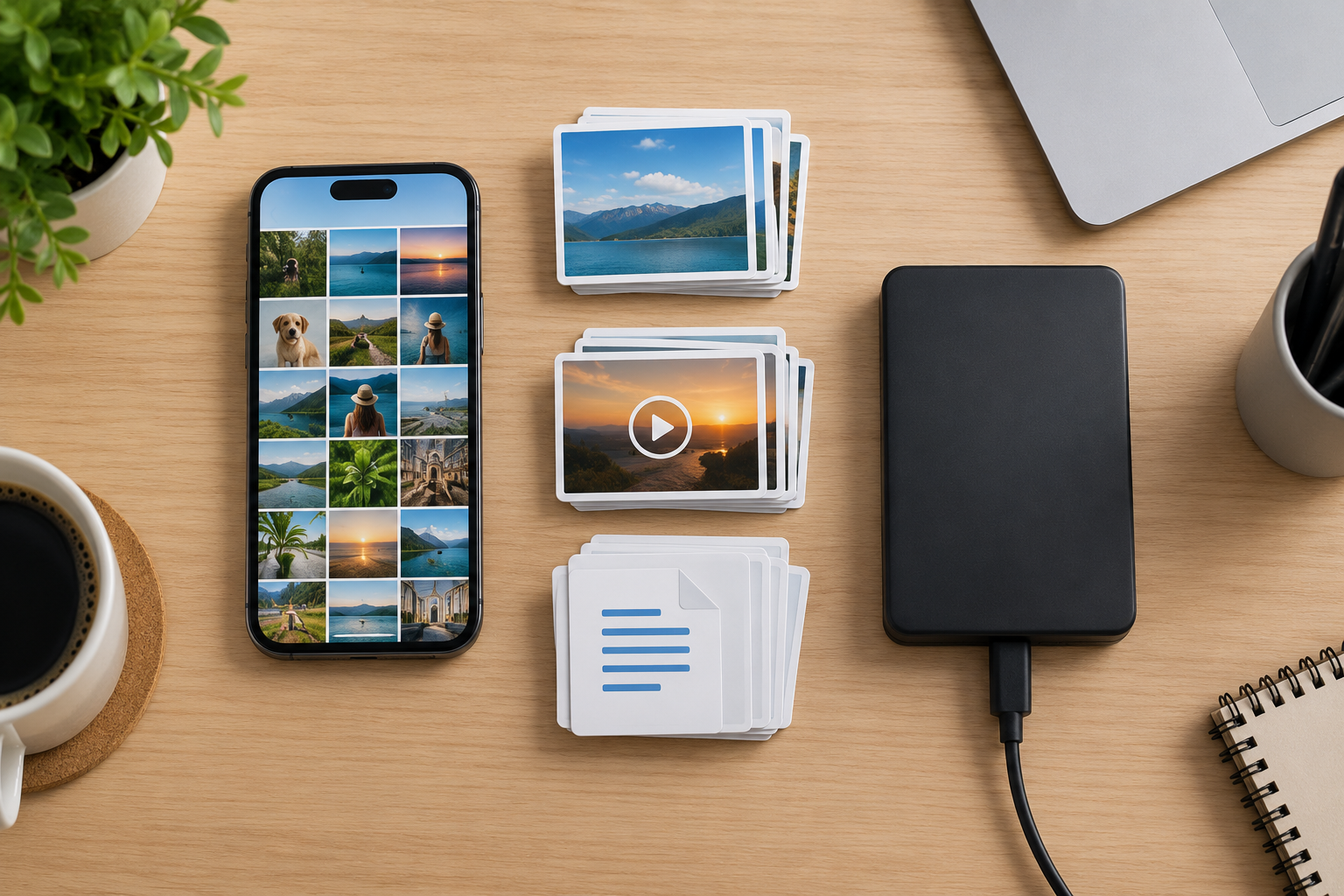 Organização de fotos, vídeos e documentos com armazenamento externo