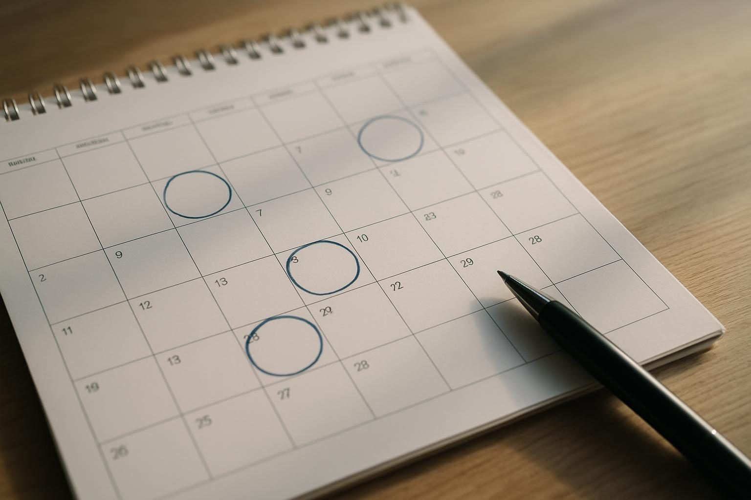 Calendário de parede com dias marcados a caneta para contar o prazo