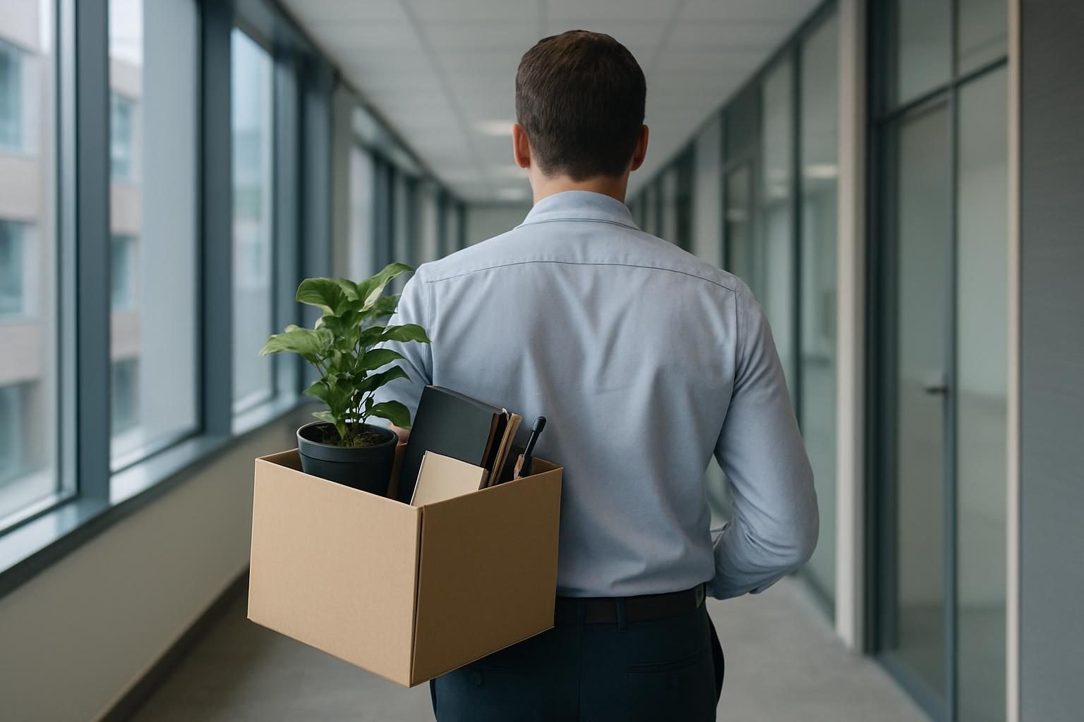Trabalhador deixando a empresa após o fim do contrato de trabalho